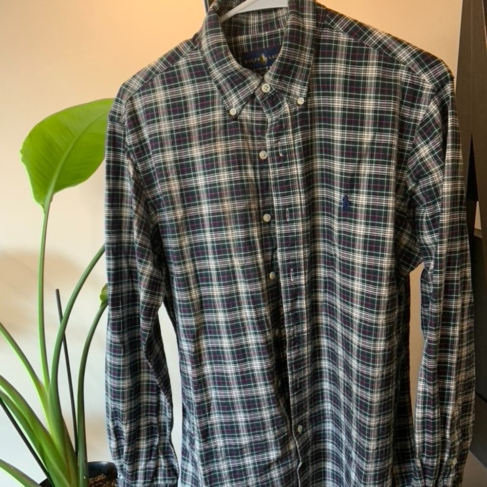 Men's M Ralph Lauren Checkered Navy Blue/Green Shirt